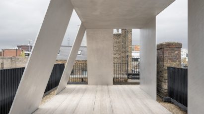 Rooftop terrace at Covent Garden Apartment by Carmody Groarke