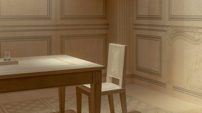Nullus Locus embroidered wood installation by Locatelli Partners and Fabio Zambernardi
