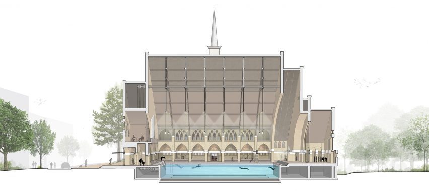 Section of Holy Water swimming pool in a church by MVRDV and Zecc Architecten