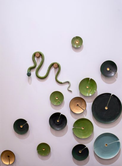 Ceramics shaped like lily pads and snakes
