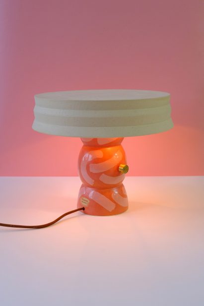Colourful pink and orange ceramic lamp