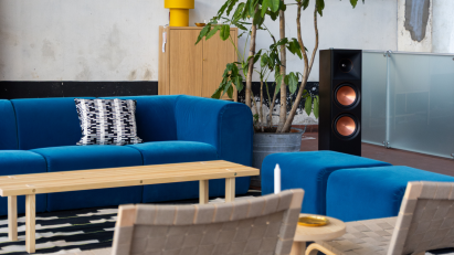 Blue sofa display from Stockholm 2025