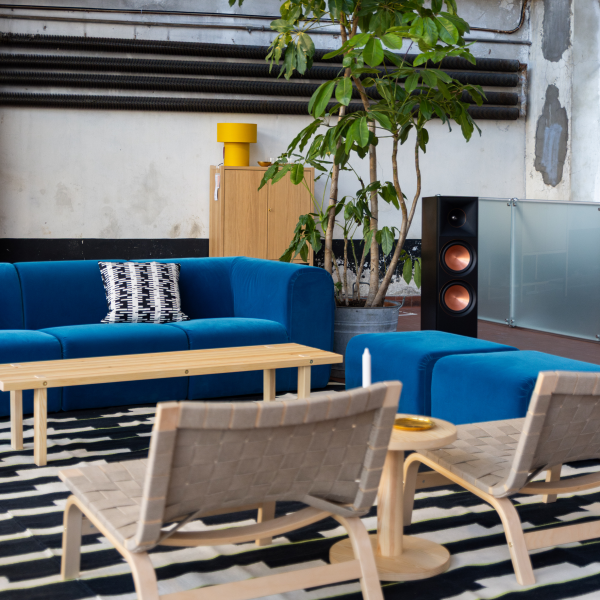 Blue sofa display from Stockholm 2025