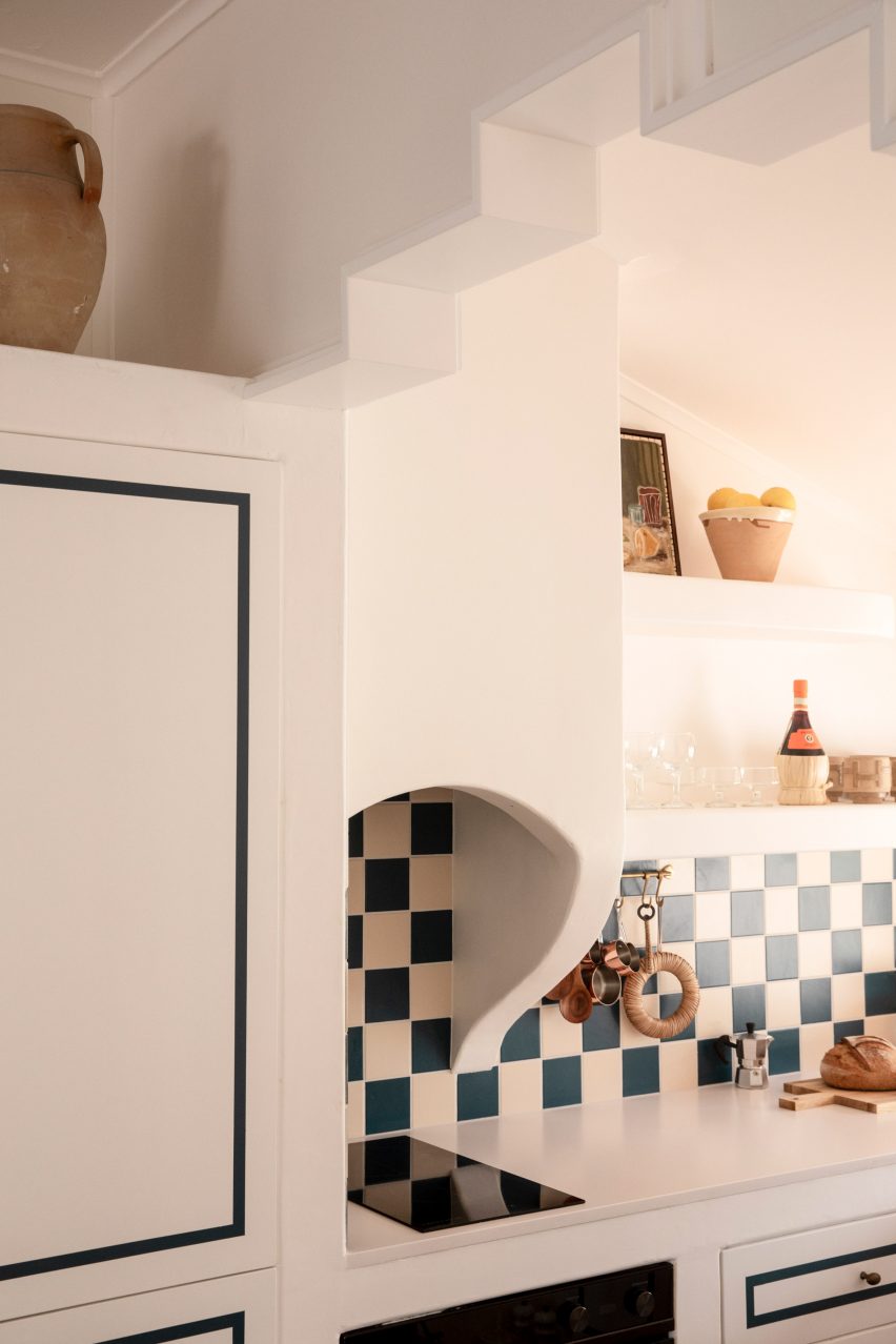 Kitchen with checkerboard tiles