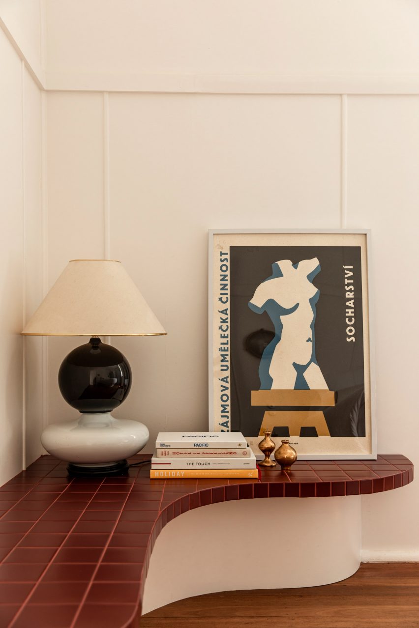 Curved tiled sideboard