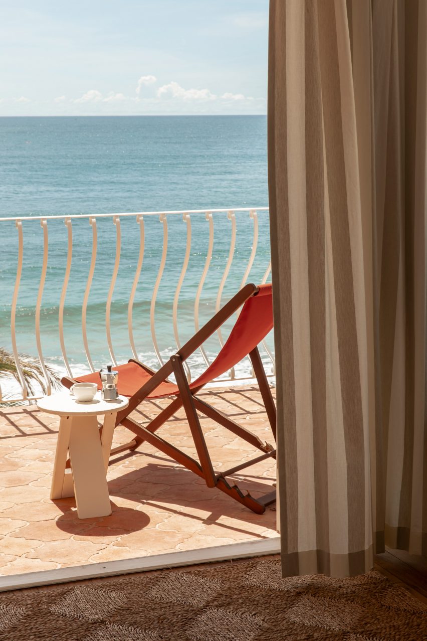 Deckchair on terracotta terrace