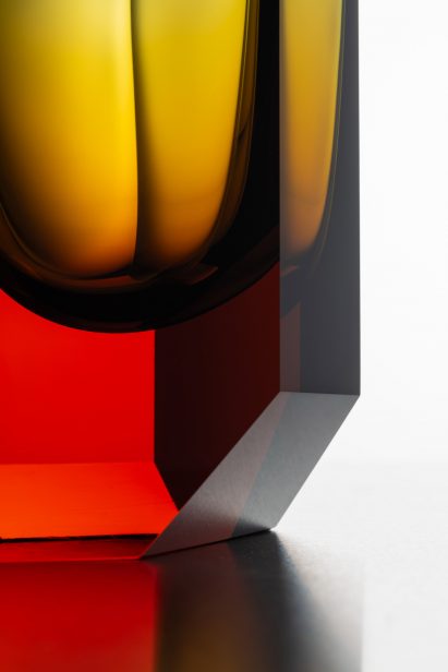 Red-coloured cut-glass base of Magnus vase by Moser