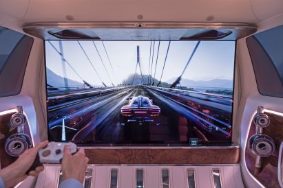 Person gaming in V concept van