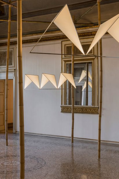 Triangular lamps made from washi paper