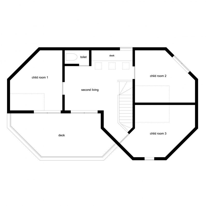 Second floor plan of Octa House by Marutau Arqui