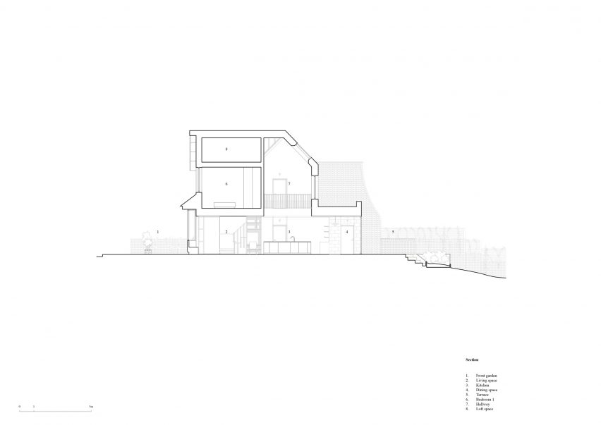 Section of Woodbury Residence by Of Architecture