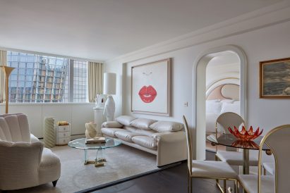 19080s styled apartment with leather sofa