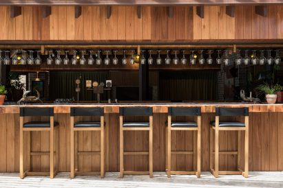 Bar hatch with high stools