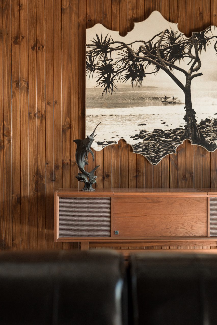 Wood-panelled 1970s-style interior