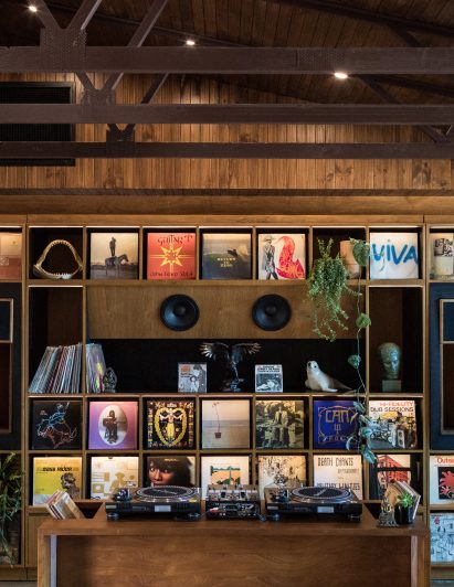 Speaker display unit with vinyl records