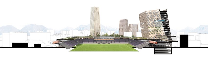 Section of the Selman Stërmasi Stadium by OMA