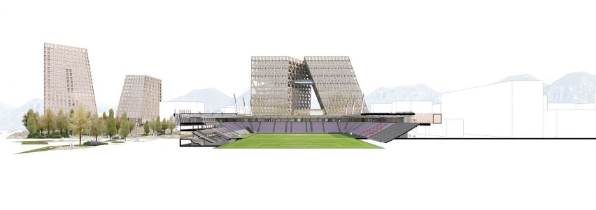 Section of the Selman Stërmasi Stadium by OMA