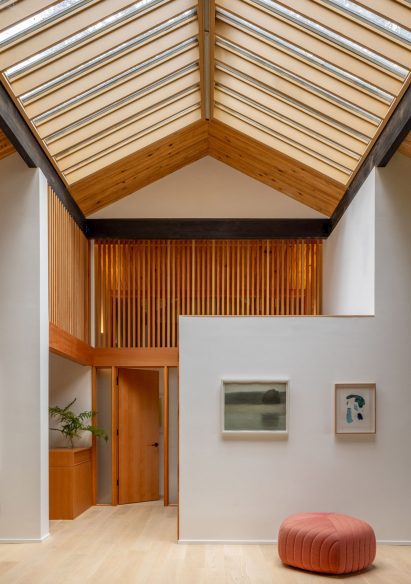 Wood-lined ceiling in Mori House
