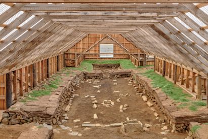 Inside the Stöng Viking ruins shelter in Iceland