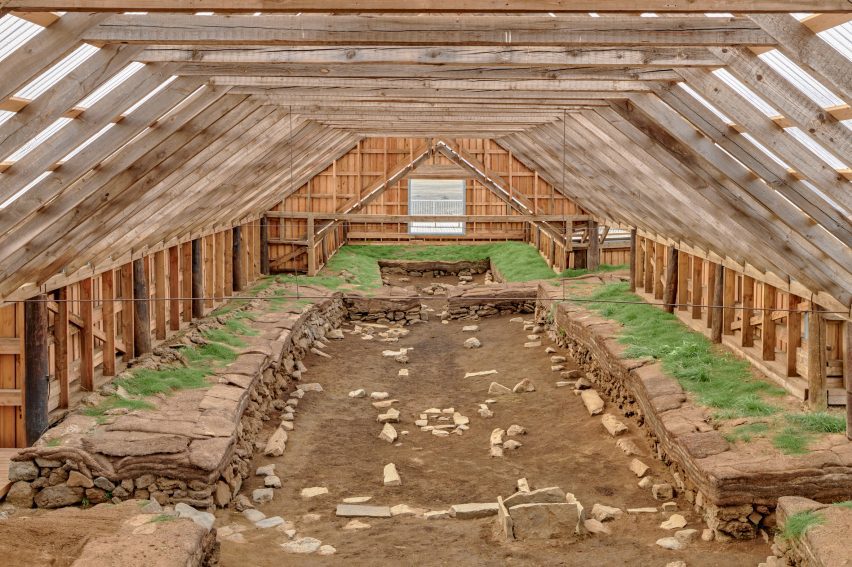 Inside the Stöng Viking ruins shelter in Iceland