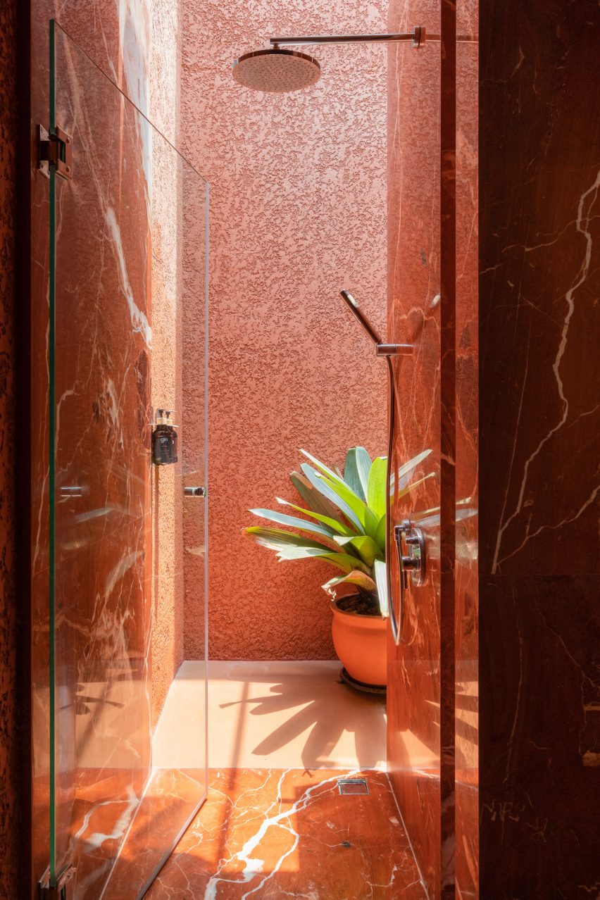 Terracotta marble shower