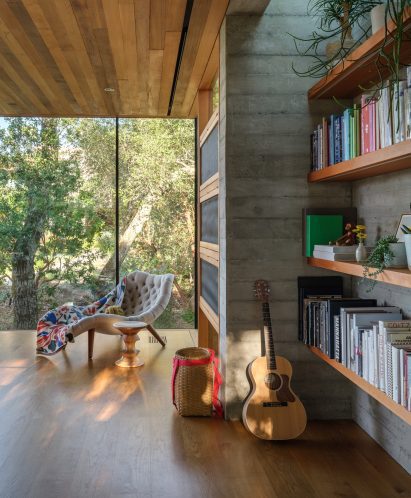 Concrete slab with wood and guitar