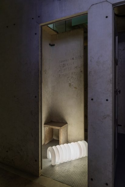 Stool and light on ground