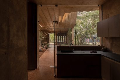 Interior of the concrete Vaazh House in India