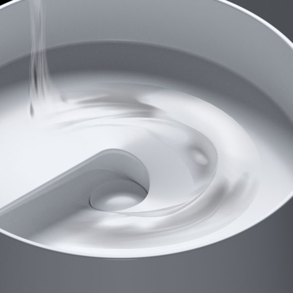 Close-up image of the Laufen Volta sink showing a rendering of water flowing in a circle around the sink