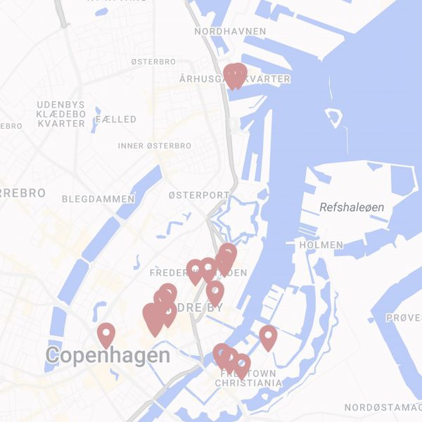 Map of Copenhagen with pink pins