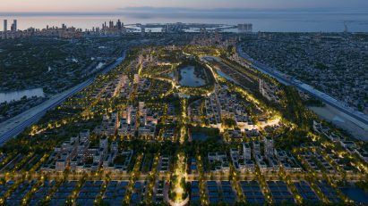 Birds eye view render of the masterplan