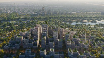 Bird's eye view render of Dubai masterplan