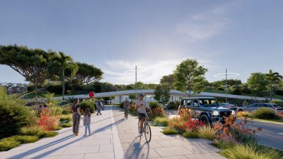 Render of a road with cyclists 