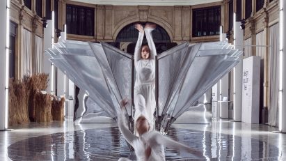 Willful Wonder installation with dancers performing around it