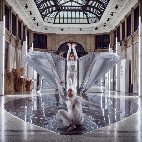 Willful Wonder installation with dancers performing around it