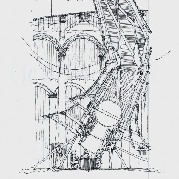 a diagram of a building structure in tones of black and white