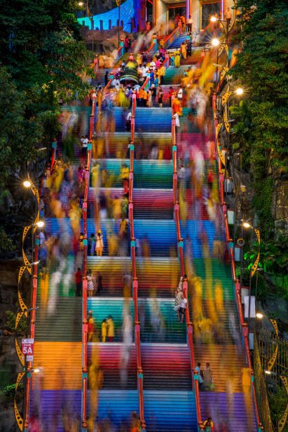 The colourful staircase of the Batu Caves in Selangor, Malaysia