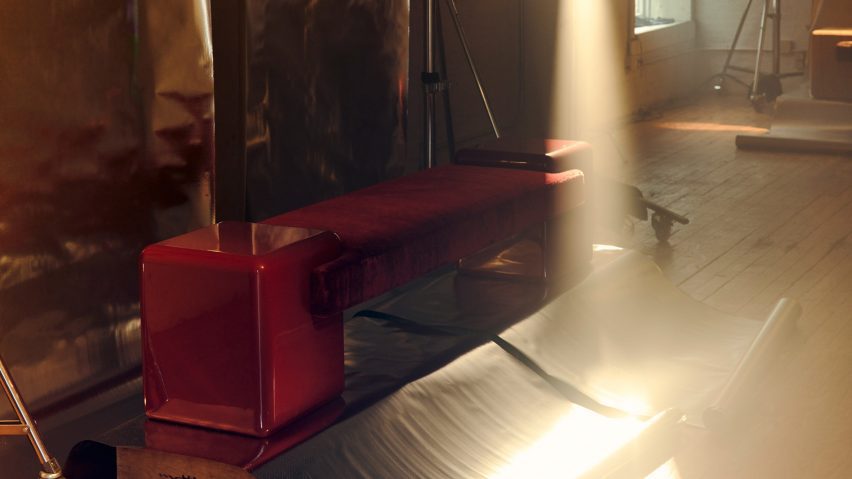 Photo of red bench by Slash Objects in a studio setting