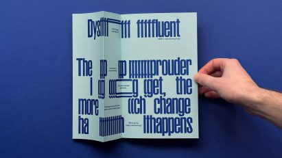 Blue graphics that represent how people who stammar speak