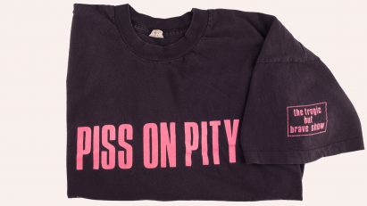 'Piss on Pity' T‑shirt by Sue Elsegood and Disabled People's Direct‑Action Network, 1992