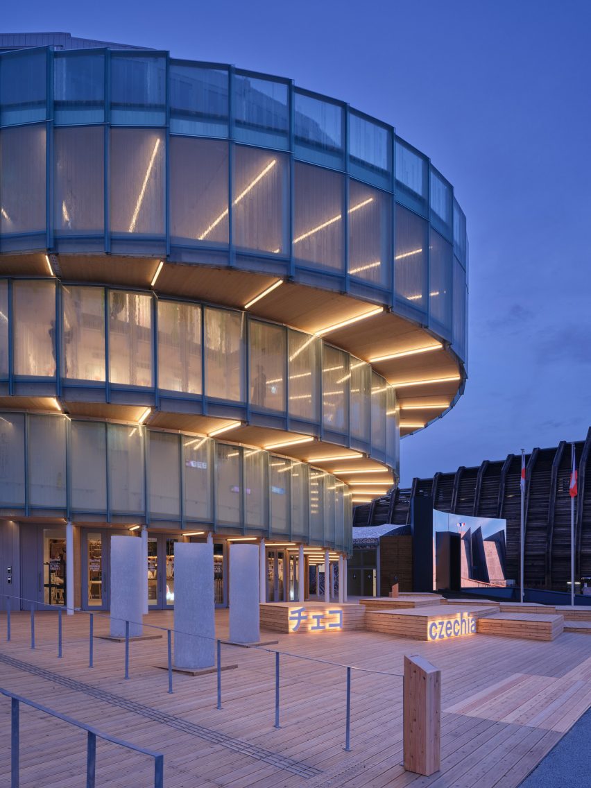 Glass pavilion at night