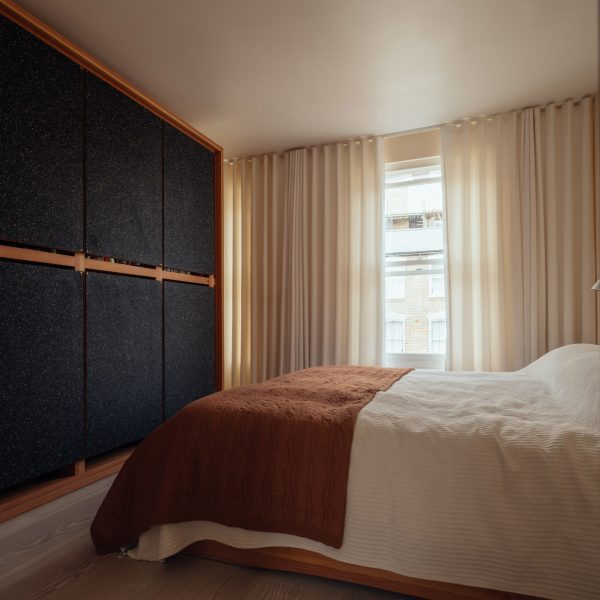 Bedroom interior at Ray House in Hackney
