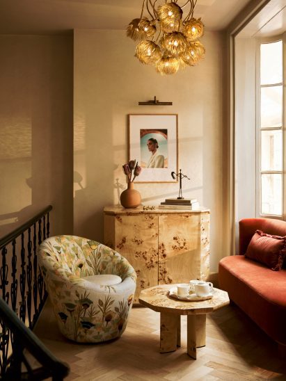Seating area inside Azza Fahmy boutique in London's Burlington Arcade
