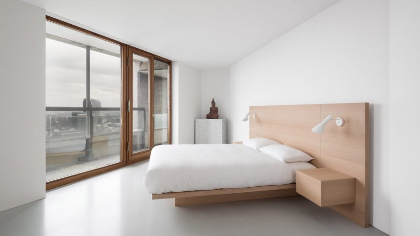 Minimalist bedroom with wooden details
