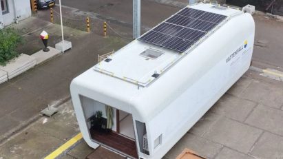Tiny house converted from old wind turbine section