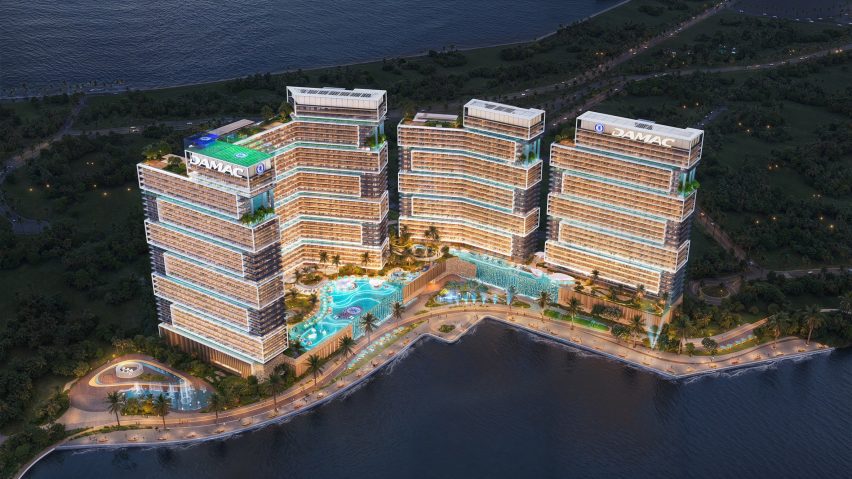 View of Chelsea FC-branded towers in Dubai