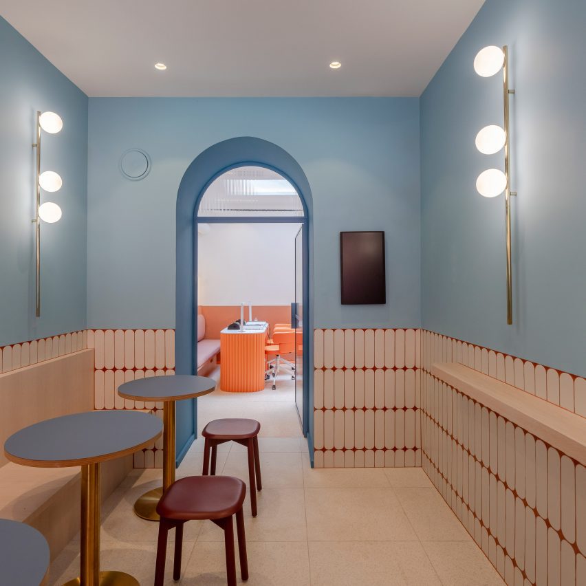 Blue waiting room at Cona by Tigg Coll