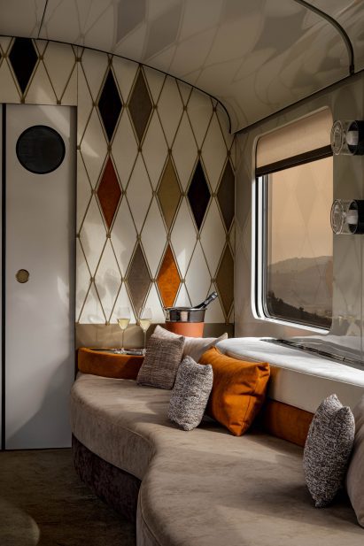 Patterned wall on luxury Italian train