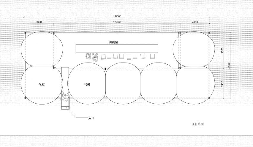 Plan of library at the Down in the Clouds pavilions by Practice on Earth and Increments Studio