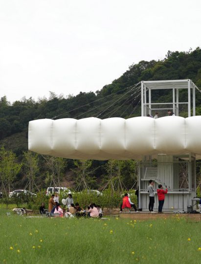 Cafe with inflatable canopy